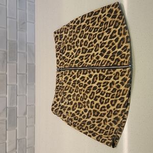 Forever 21 Medium Beige Denim Mini Leopard Print O-Ring Zip Front